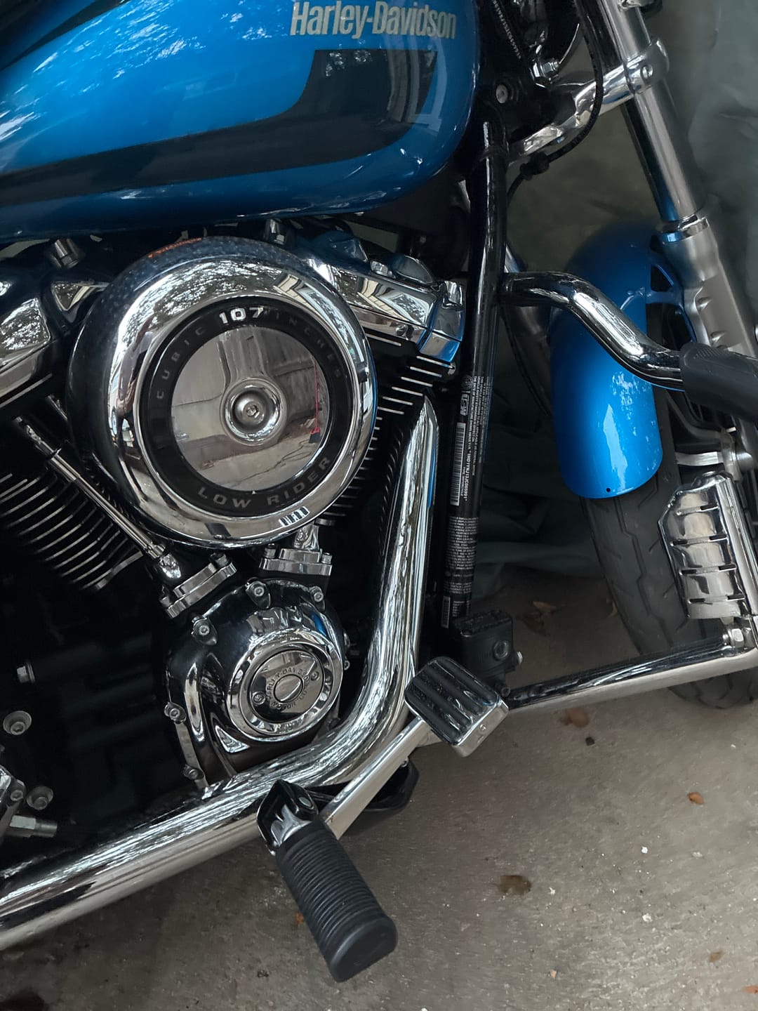 Customer photo review of Custom Chrome Slotted Brake Pedal Pad for Harley Softail Street Bob Dyna Wide Glide 84-Up