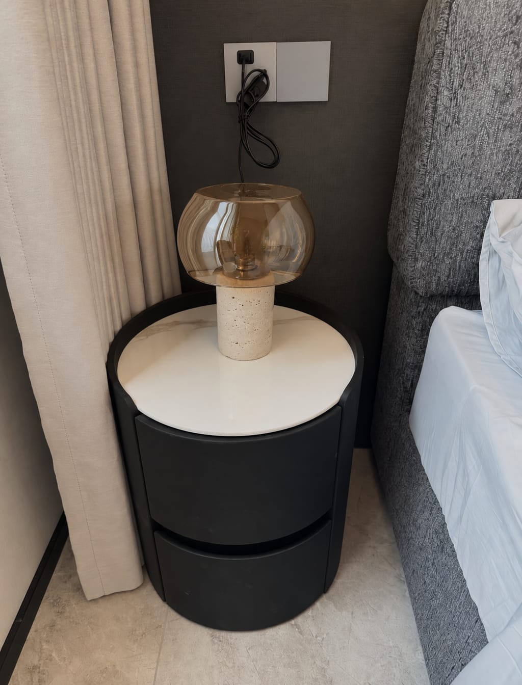 Customer photo review of Amber Glass Table Lamp on Travertine Base, Bedside Lamp