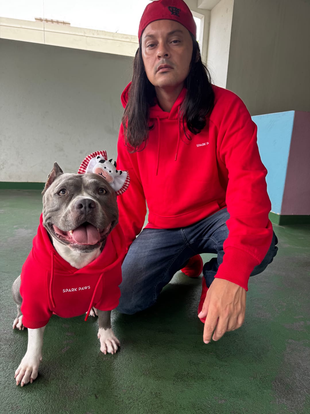 Customer photo review of Essential Human Hoodie - Crimson Red