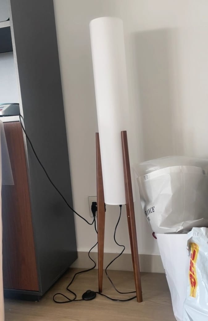 Customer photo review of Wood Tripod Floor Lamp, White Fabric Shade, 130 cm Tall