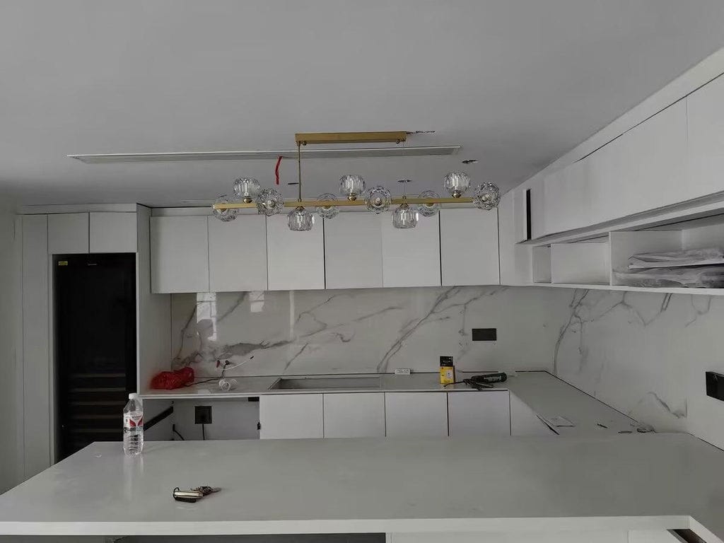 Customer photo review of Crystal Ball Chandelier, Linear Brass Bar, Adjustable Pendant Light
