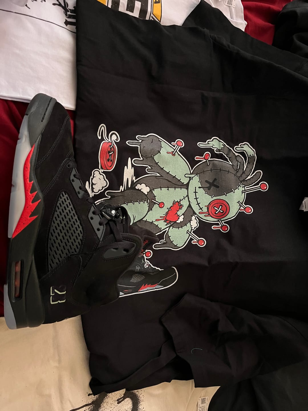Customer photo review of Halloween Voodoo Doll Air Jordan 5 Halloween Matching Graphic Tee