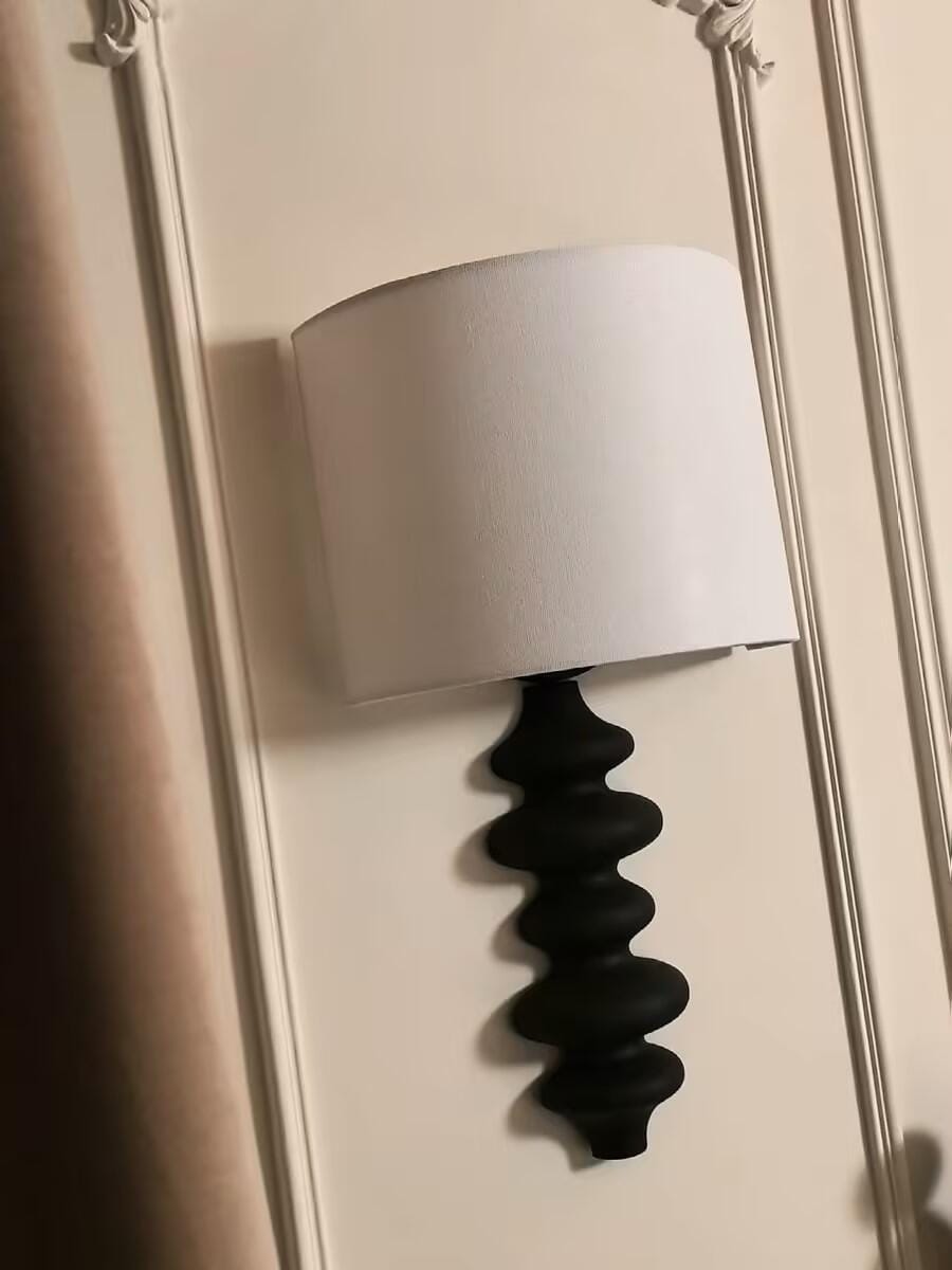 Customer photo review of Corrugated Wood Wall Light, White Linen Shade, Wall Sconce
