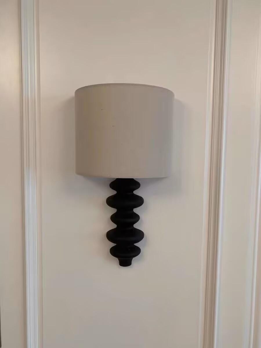 Customer photo review of Corrugated Wood Wall Light, White Linen Shade, Wall Sconce