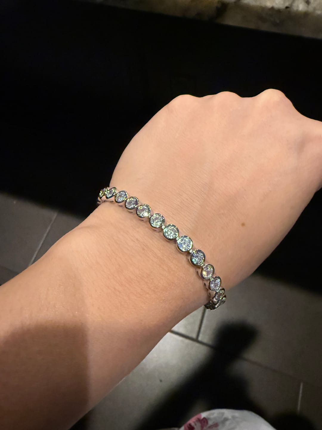 Customer photo review of Joelle 18k White Gold Plated Tennis Bracelet with Simulated Diamond Crystals
