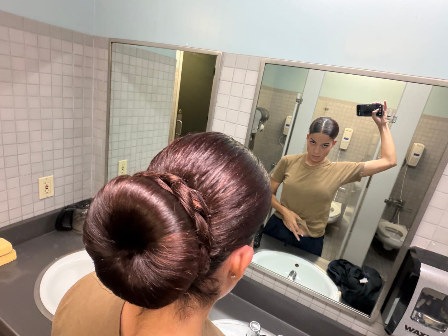 Customer photo review of BROWN MULBERRY SILK SATIN BUN MAKER