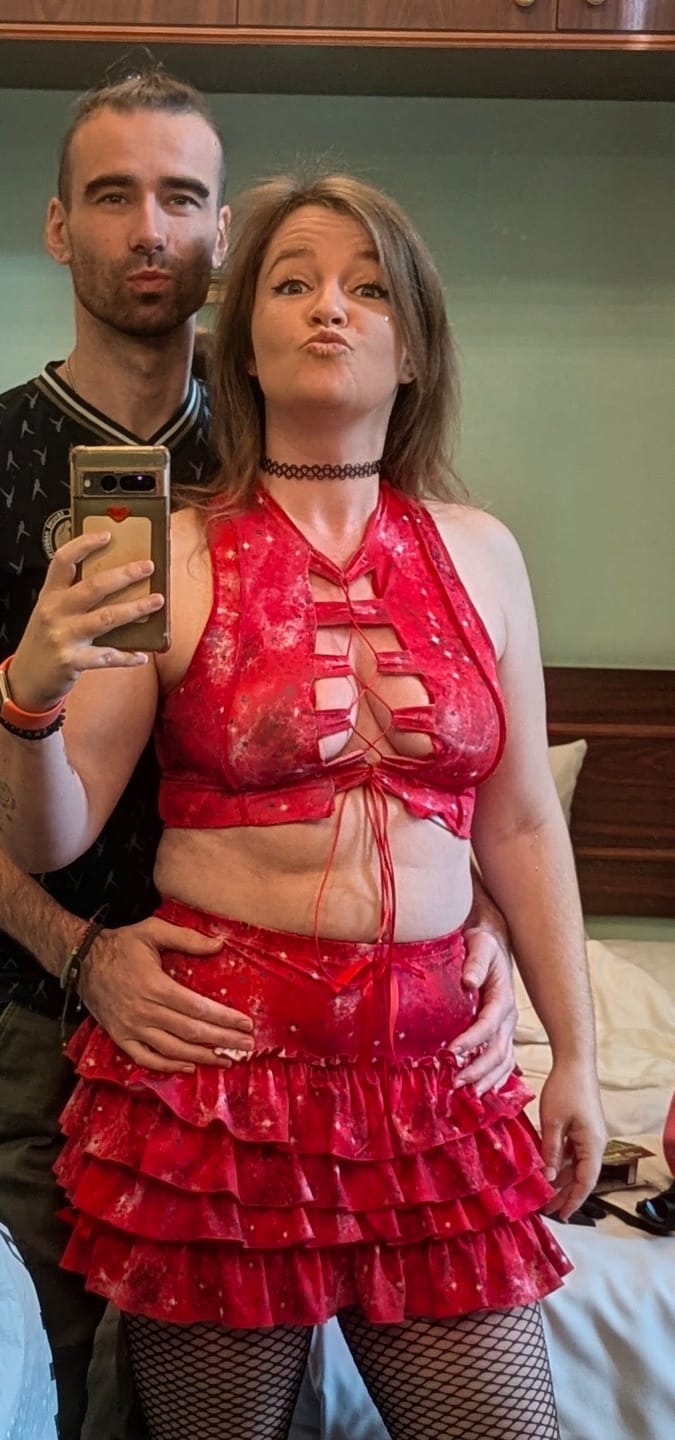 Customer photo review of Red In The Stars Ruffle Mini Skort