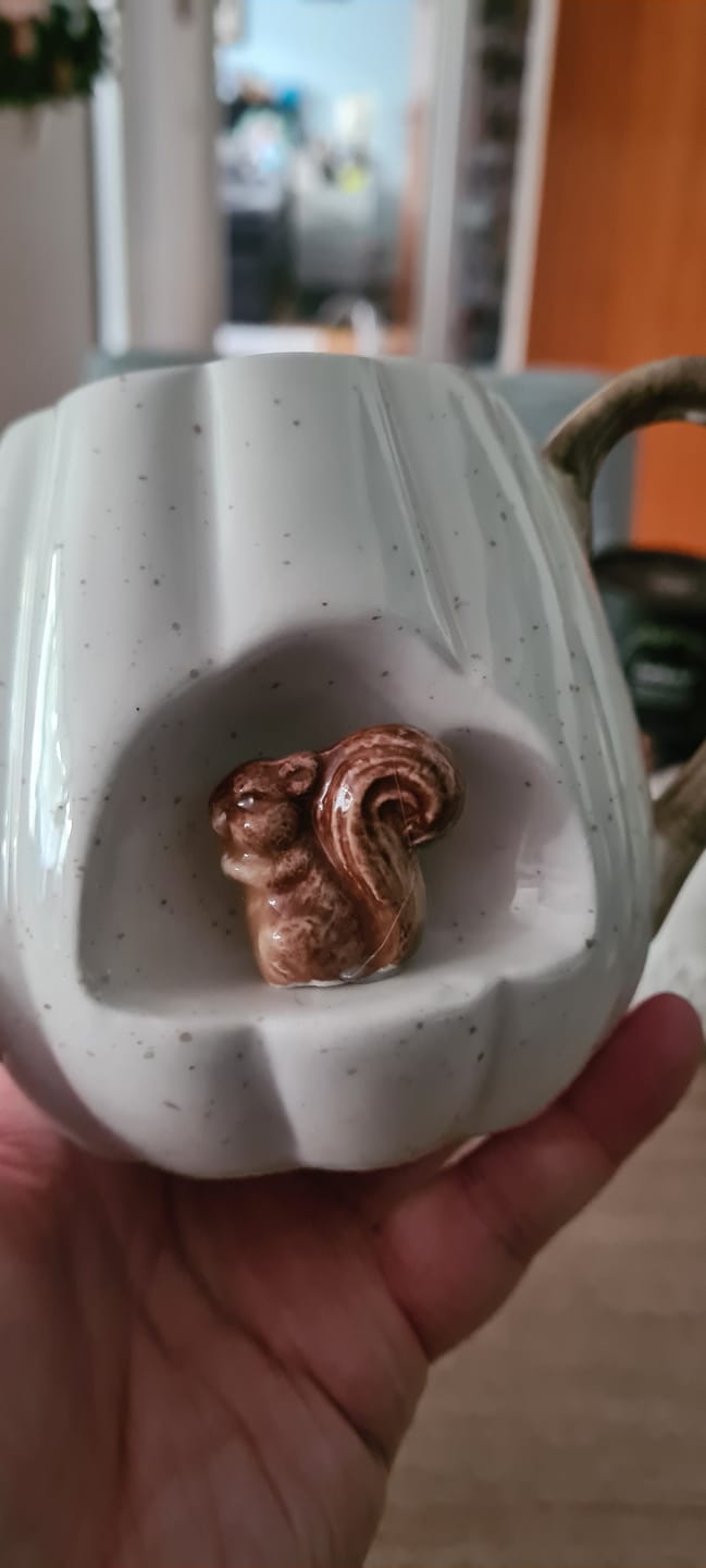 Customer photo review of Pumpkin Forest Keramiktasse mit Eichhörnchen – Kürbis Tasse