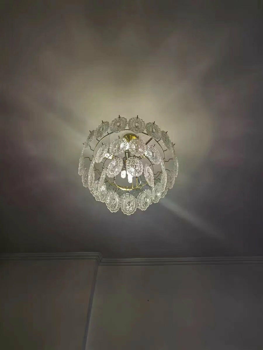 Customer photo review of Gold Glass Pendant Light, Wave Iron Frame, Diamond Textured Shades