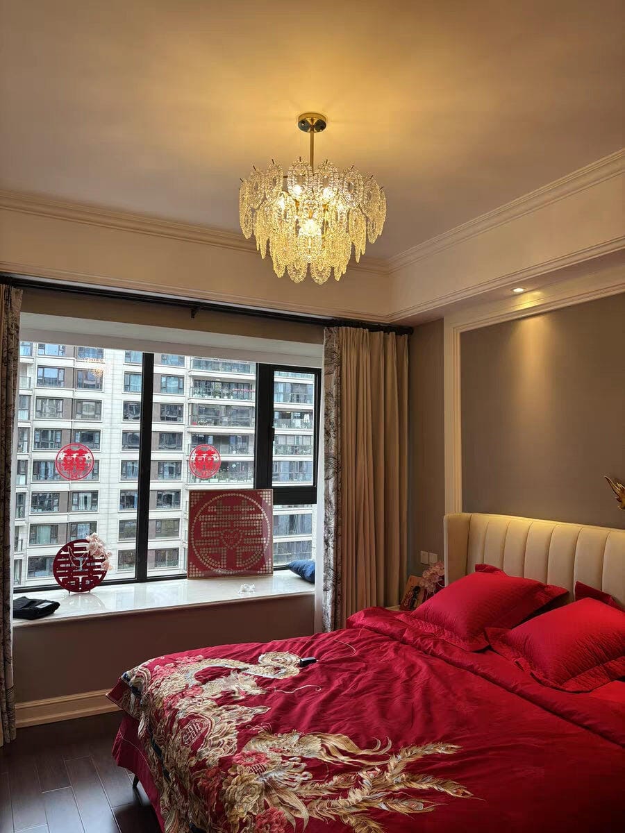 Customer photo review of Gold Glass Pendant Light, Wave Iron Frame, Diamond Textured Shades