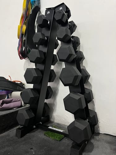 Customer photo review of Pack IRONSIDE Mancuernas Hexagonales (LB) + Rack de Almacenamiento