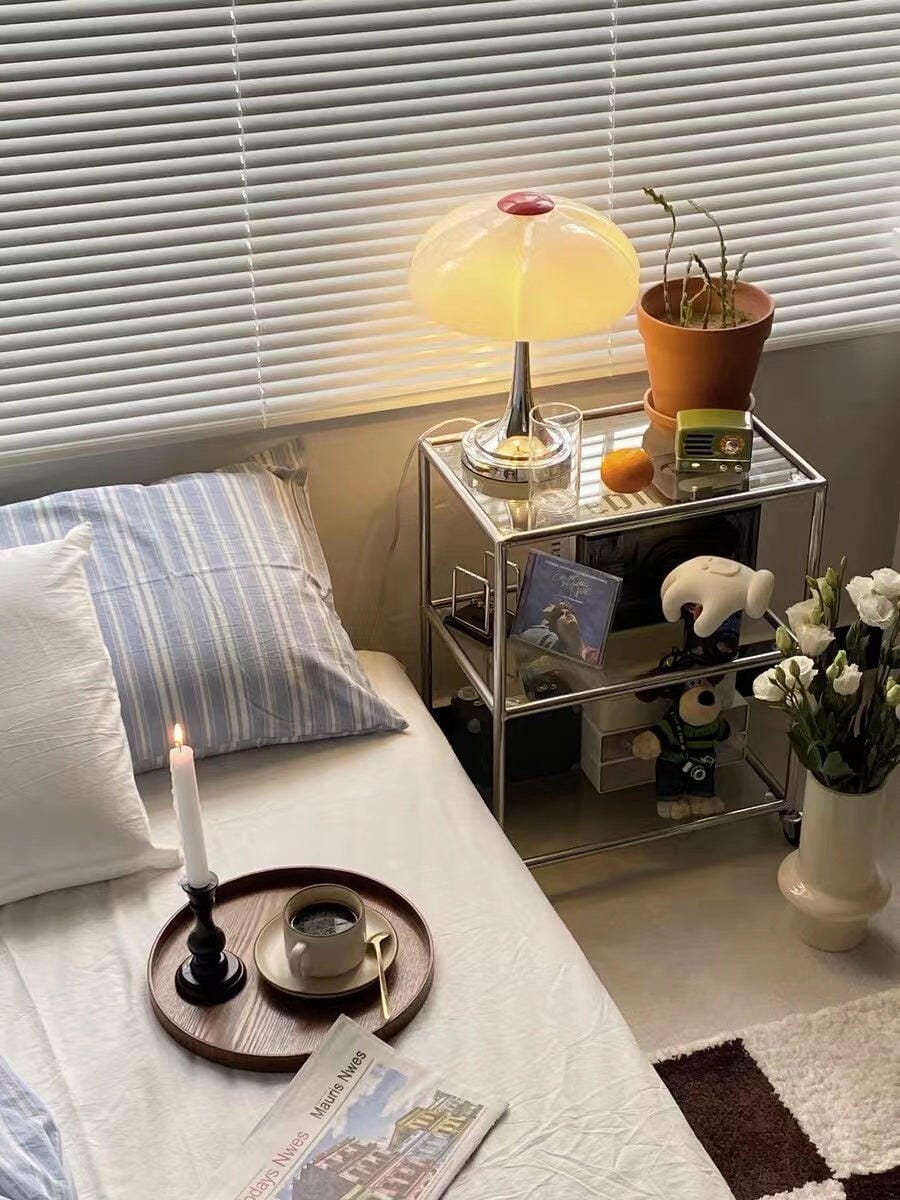 Customer photo review of Chrome Table Lamp, Glass Accents on Metal Base, Plug In