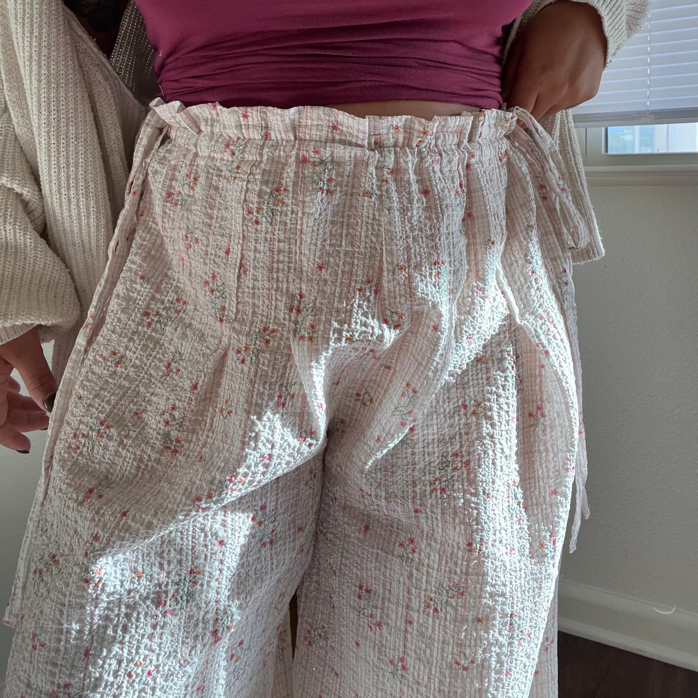 Customer photo review of Textured Cotton Crinkle Fabric - Floral Plaid Pink