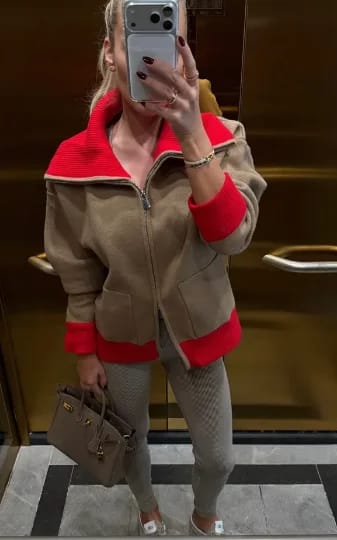 Customer photo review of Sandra Wide Ribbed Collar Color Blocked Cardigan