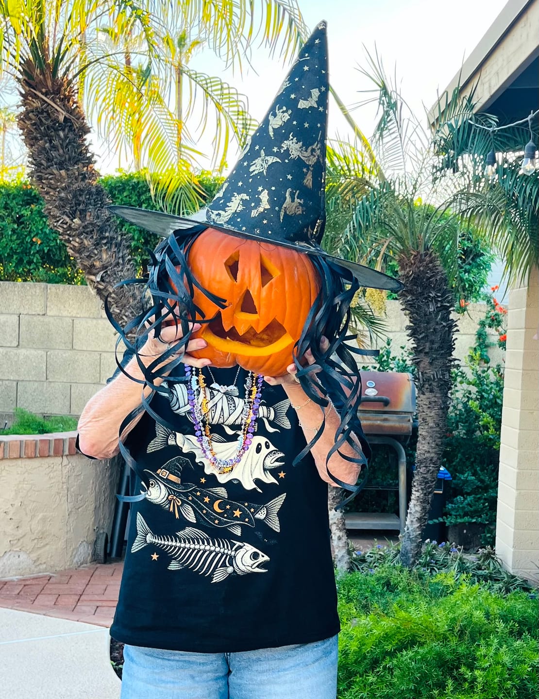 Customer photo review of Halloween Cowboy Trout Fishing T-Shirt Pumpkin Fishing Tee