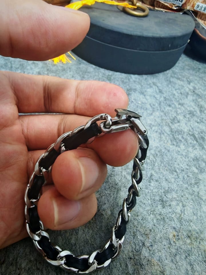 Customer photo review of Cuban Leather Bracelet