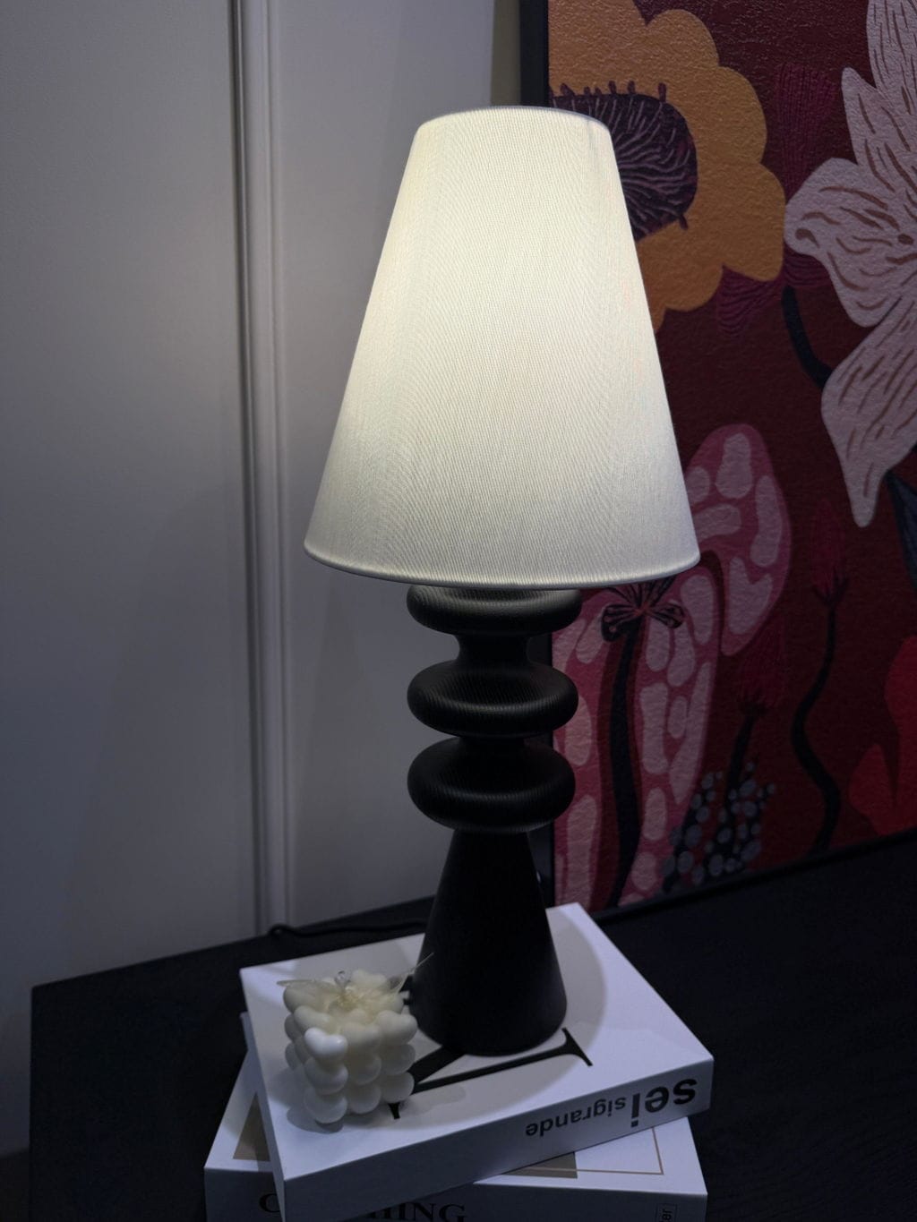Customer photo review of Sculpted Base Table Lamp, White Fabric Shade, 50 cm Tall