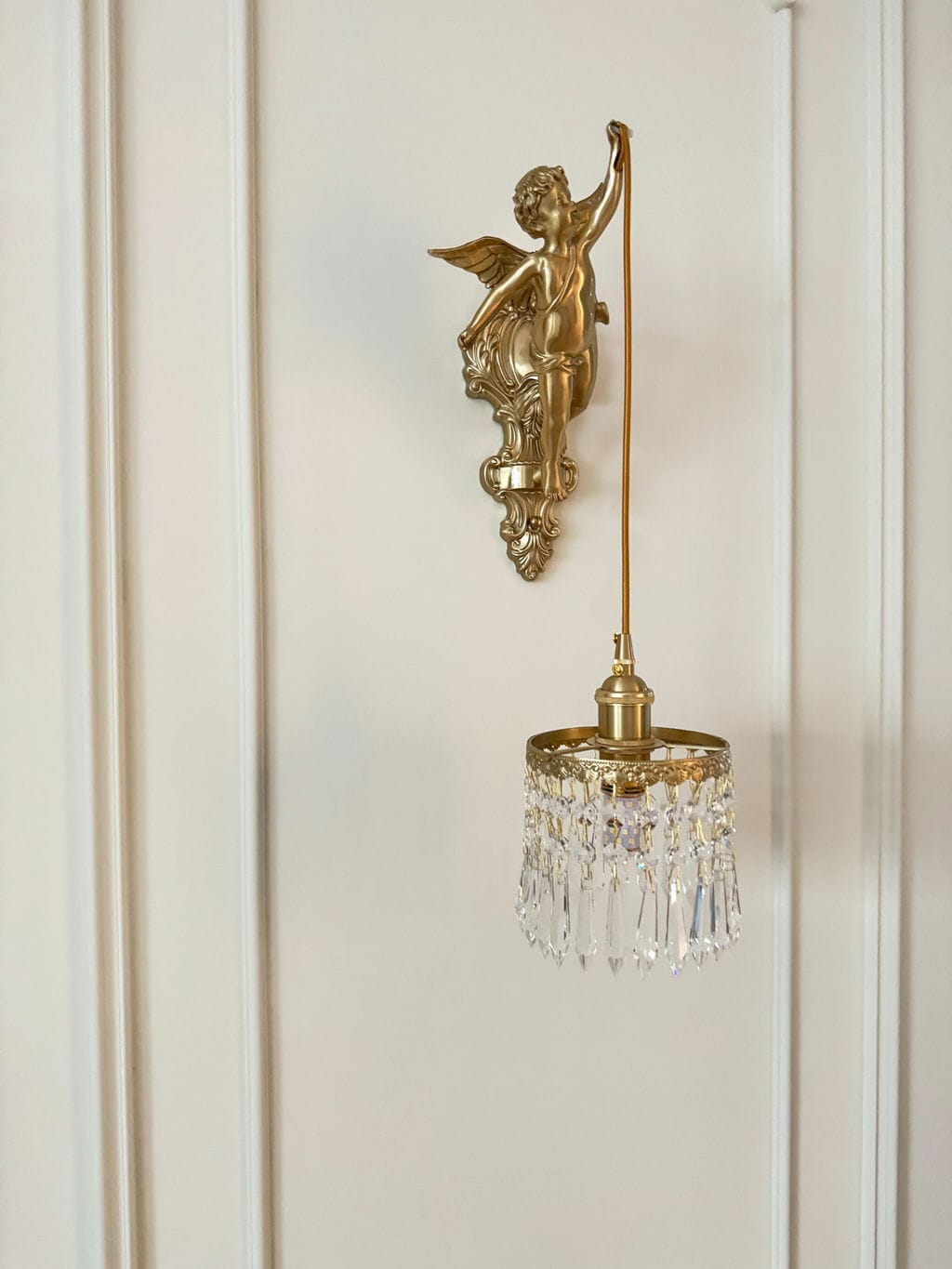 Customer photo review of Baroque Cherub Wall Light, Copper Finish, Clear Glass, Wall Sconce
