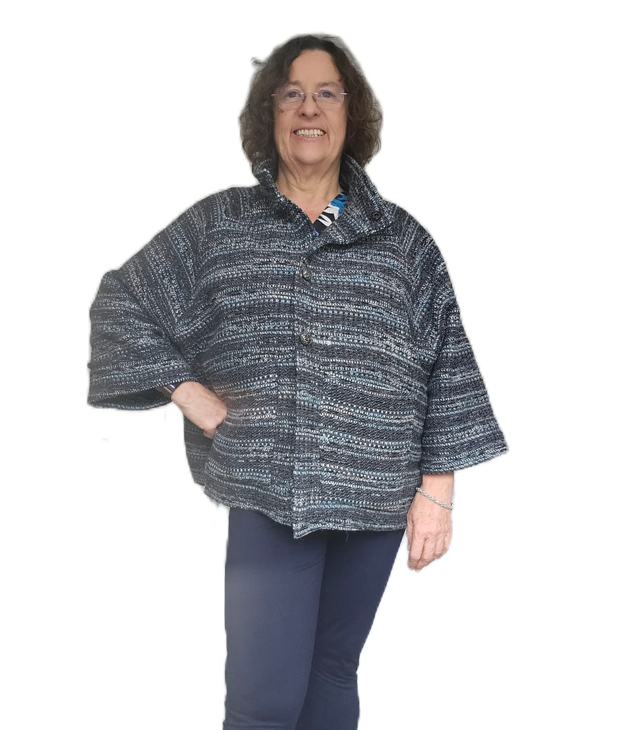Customer photo review of Blue and Grey Boucle Fabric