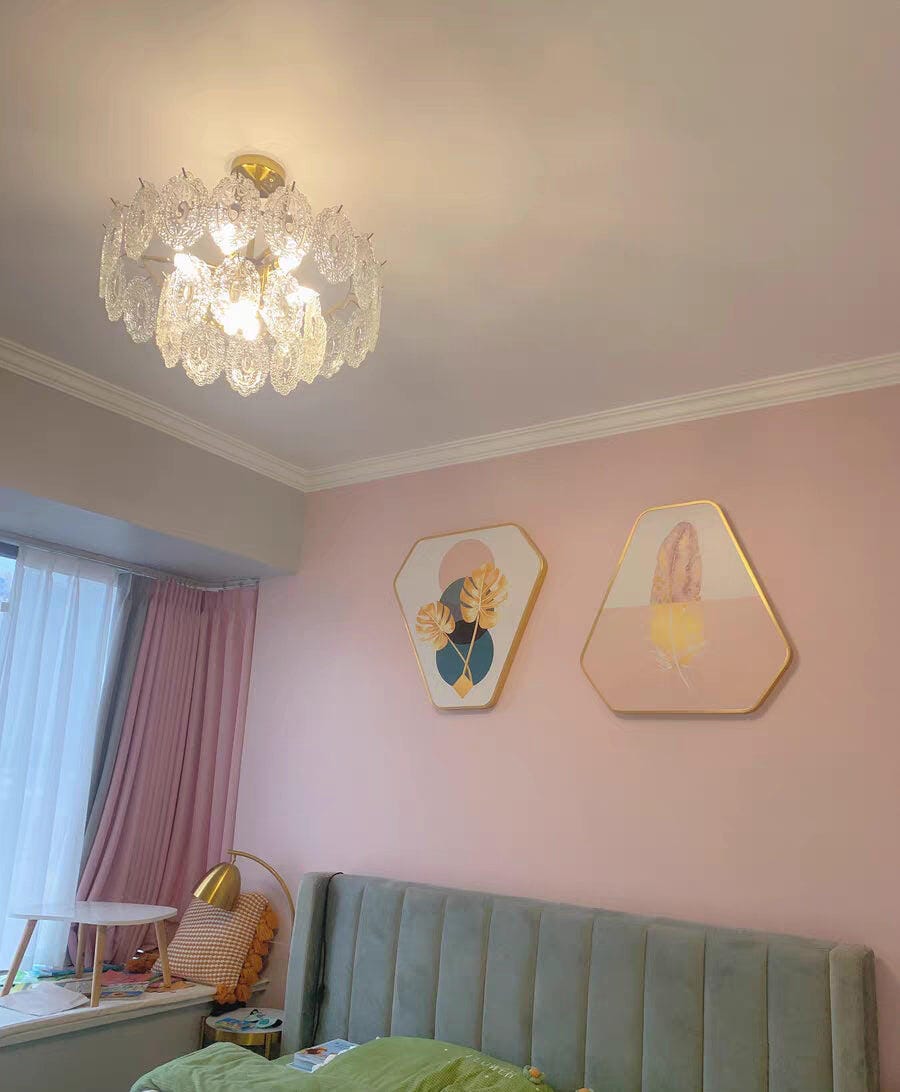 Customer photo review of Gold Glass Pendant Light, Wave Iron Frame, Diamond Textured Shades