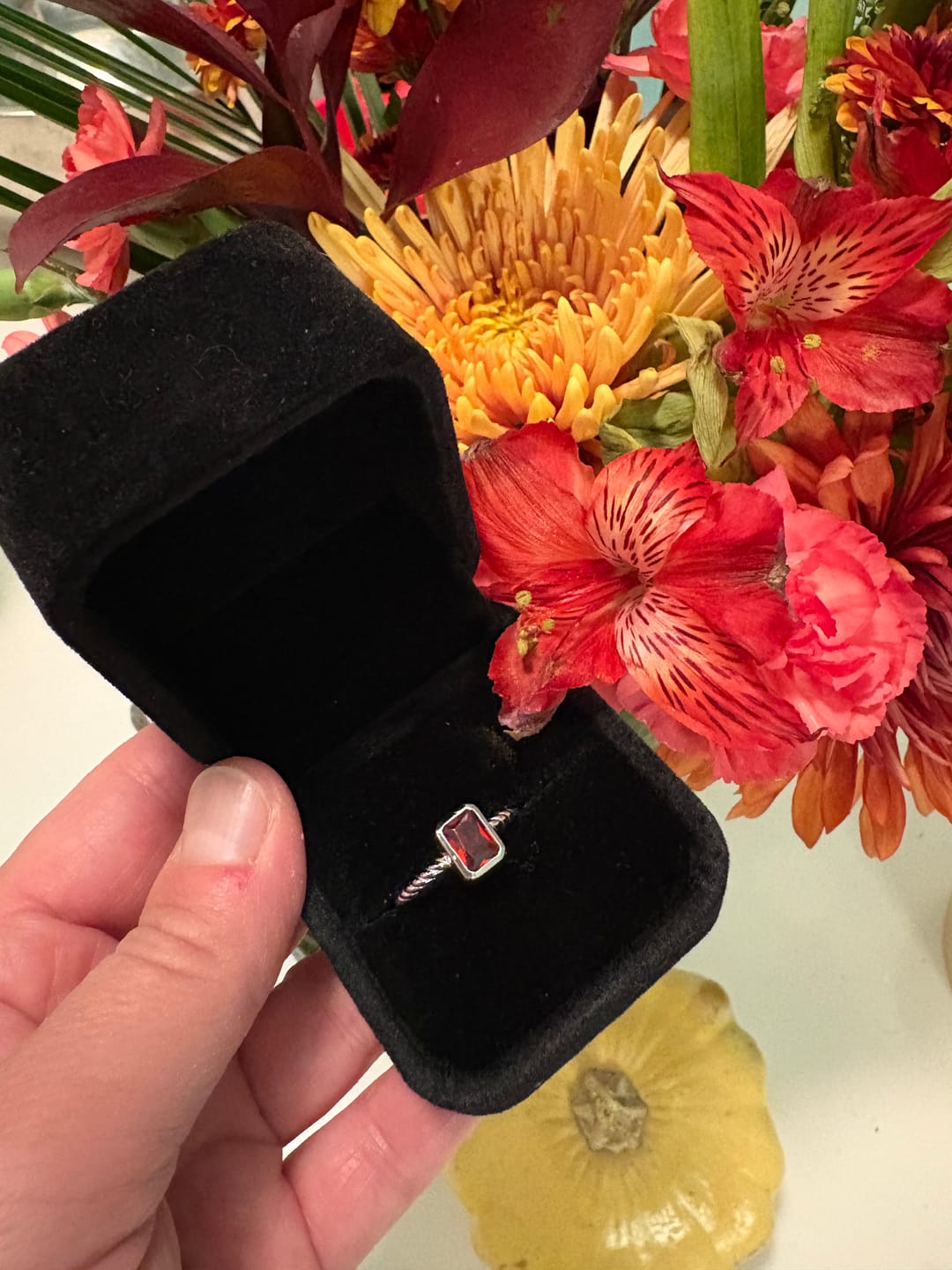 Customer photo review of The Solitaire: Emerald-Cut Garnet Ring - S925 Sterling Silver