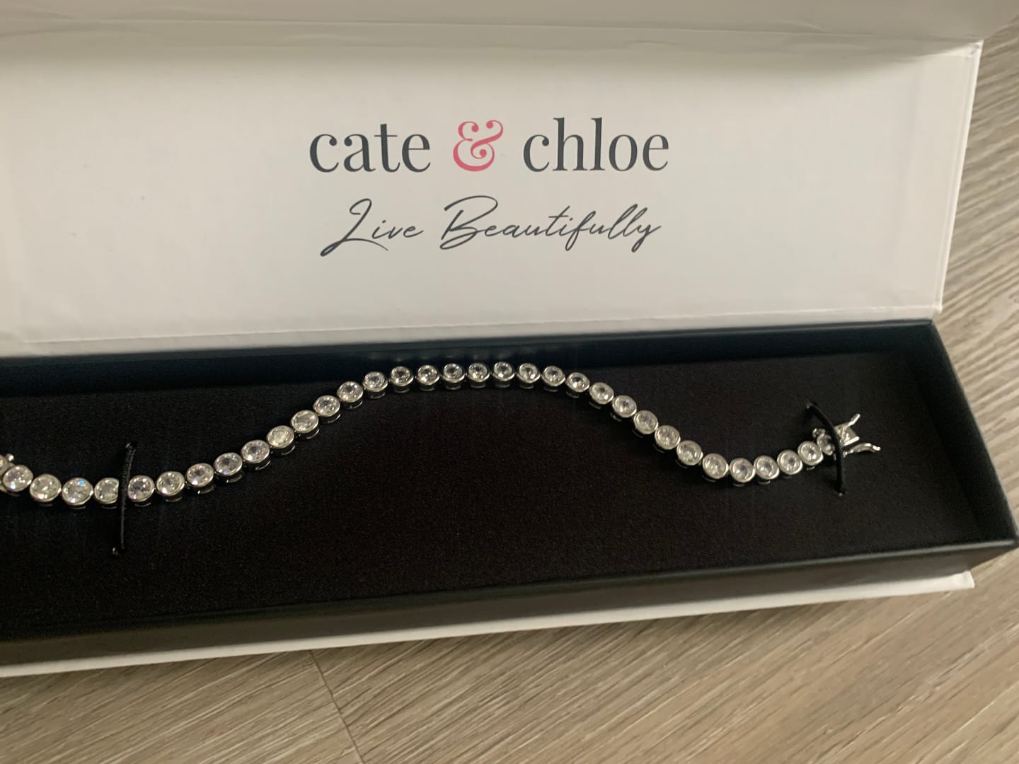 Customer photo review of Joelle 18k White Gold Plated Tennis Bracelet with Simulated Diamond Crystals