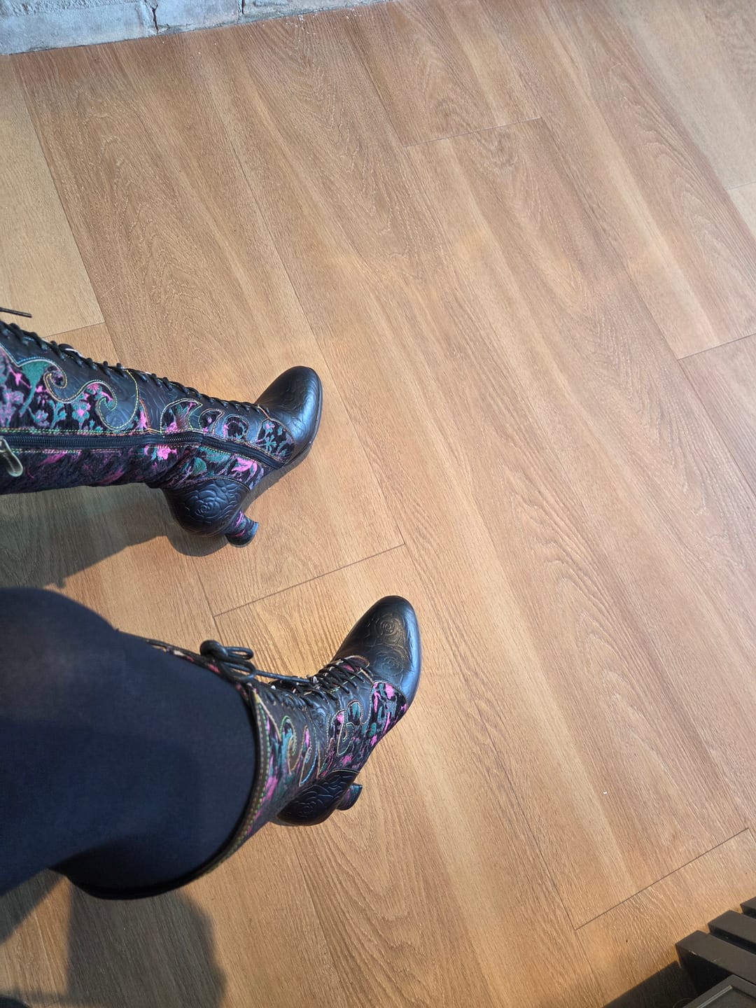 Customer photo review of Embroidered Floral Velvet Lace-Up Boots