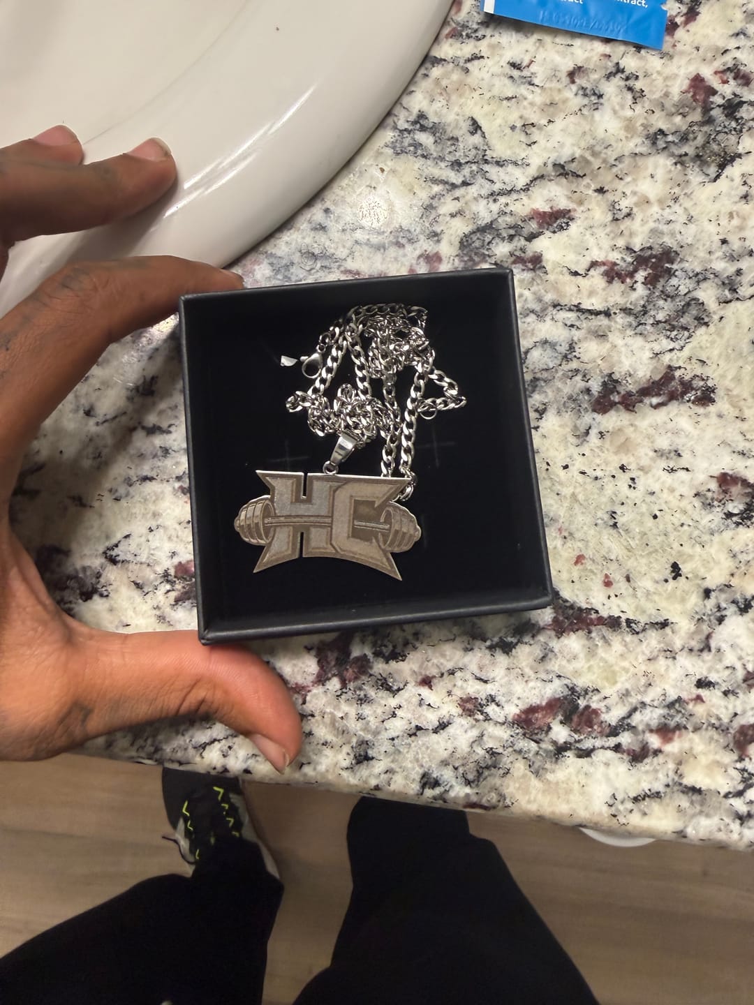 Customer photo review of Custom Logo Engraved Photo Pendant Necklace