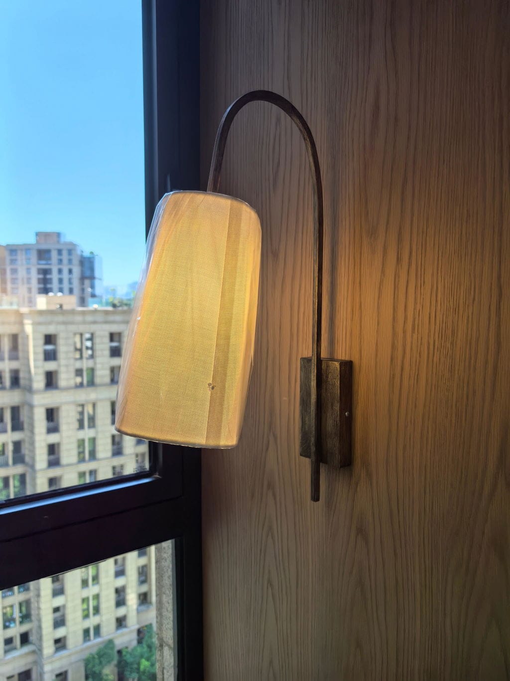 Customer photo review of Curved Iron Arm Wall Light, Fabric Shade, Wall Sconce, 55 cm