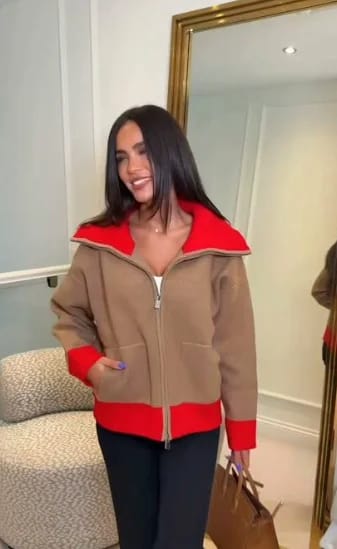 Customer photo review of Sandra Wide Ribbed Collar Color Blocked Cardigan