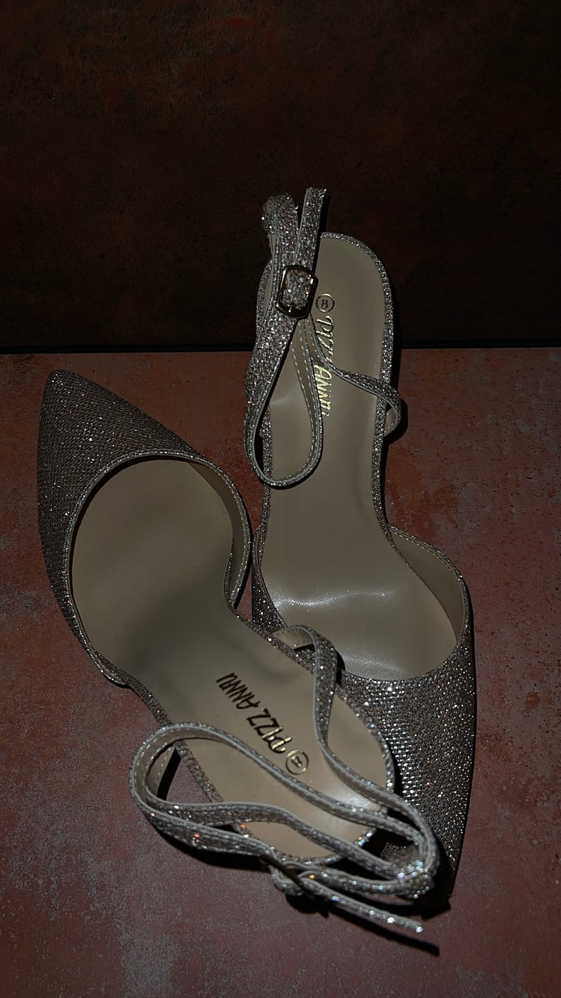 Customer photo review of Cienna Glitter Mesh Champagne Pointed Toe Pumps