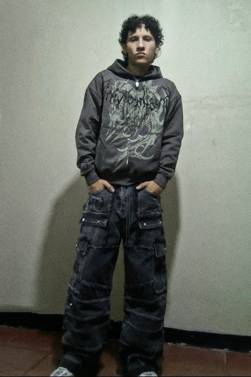 Customer photo review of Grim Reaper Embroidered Oversized Zip-up Hoodie [DECAY]