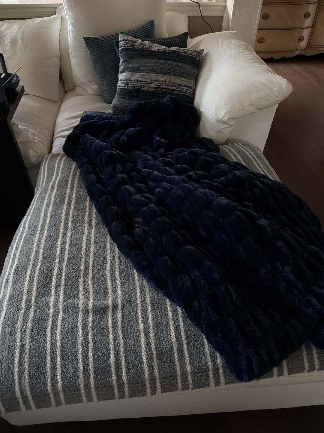 Customer photo review of Hugs Navy Blanket