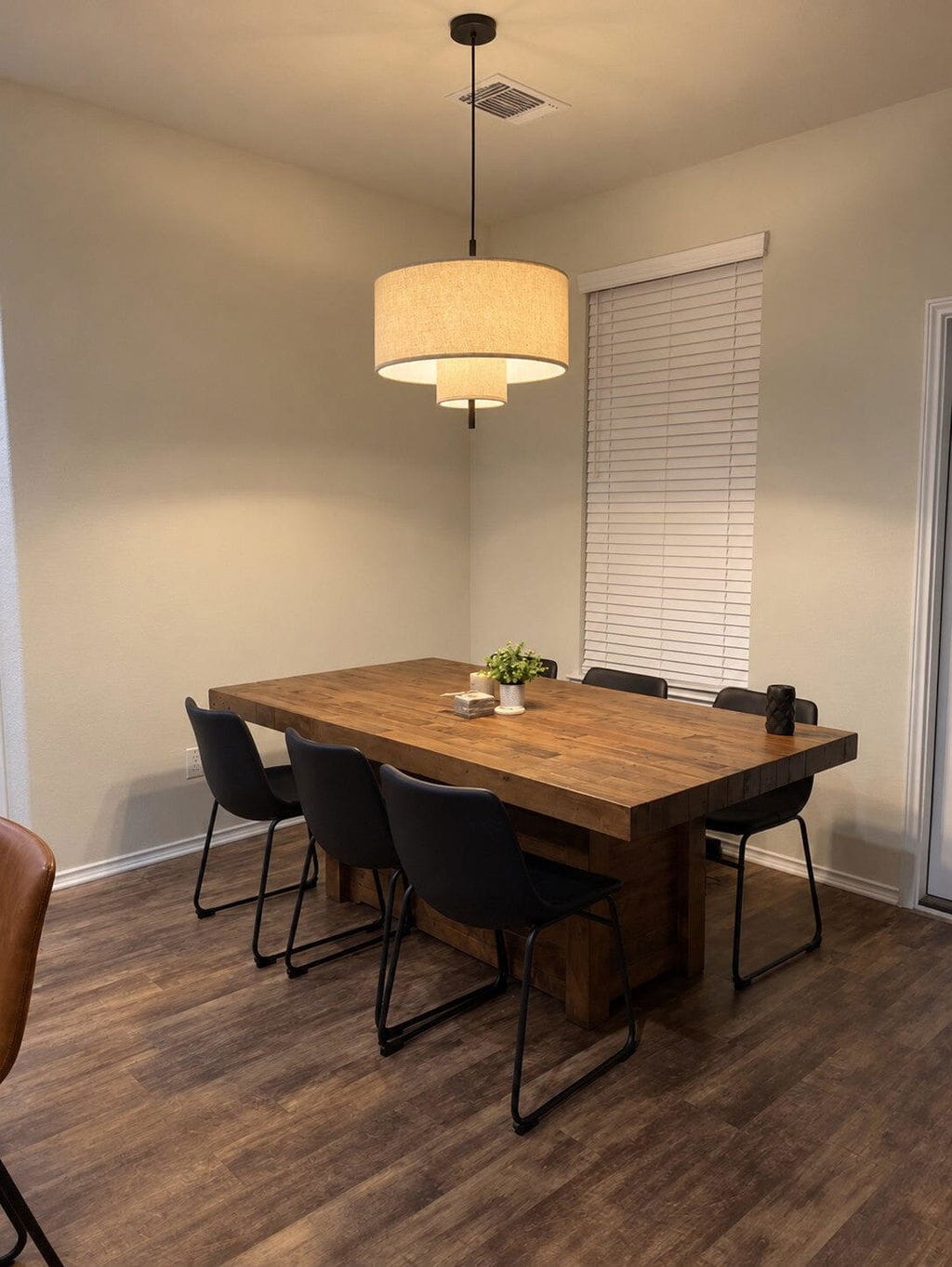 Customer photo review of Tiered Linen Pendant Light, Hand-Woven Shade, Adjustable Height