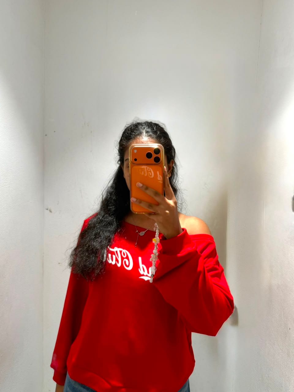 Customer photo review of Miss Cherry Off Shoulder Pullover
