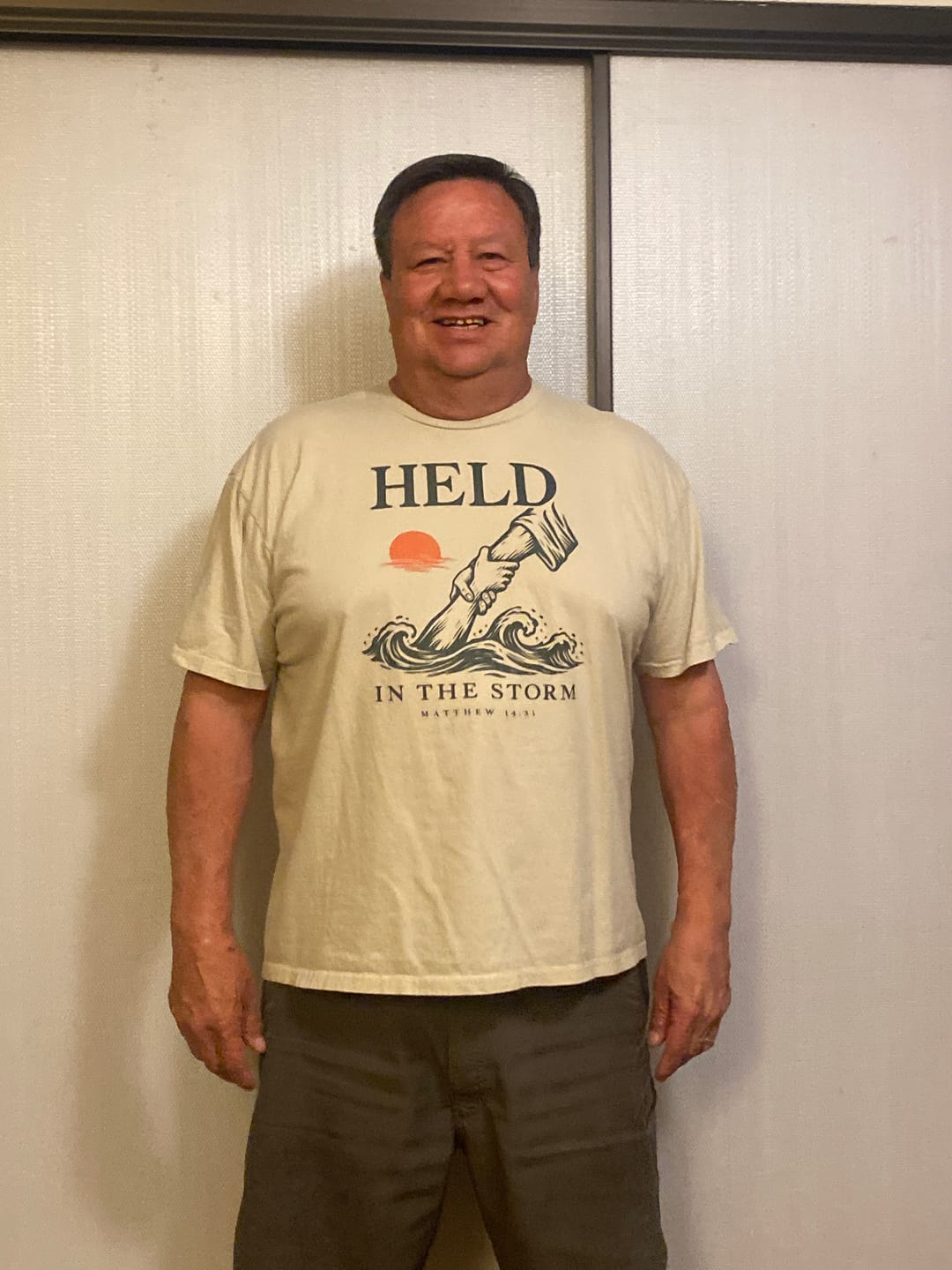 Customer photo review of Held in the Storm T-Shirt