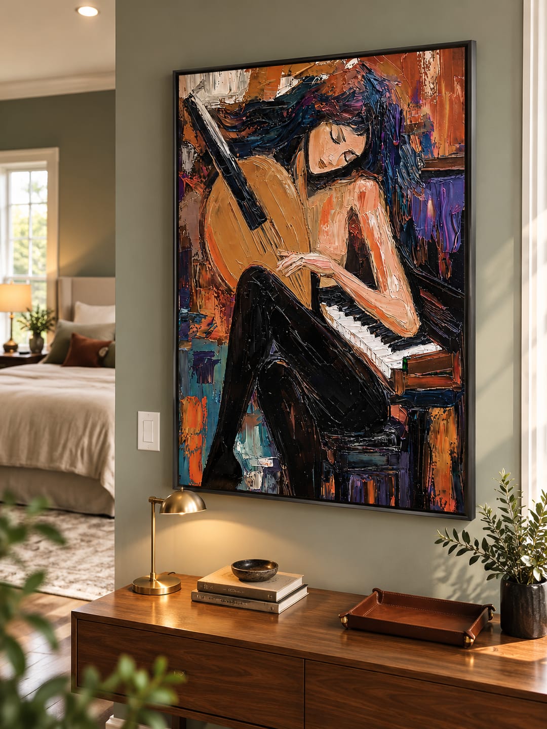 Customer photo review of "Midnight Sonata" – Modern Figurative Musician Amber Impasto Oil Painting