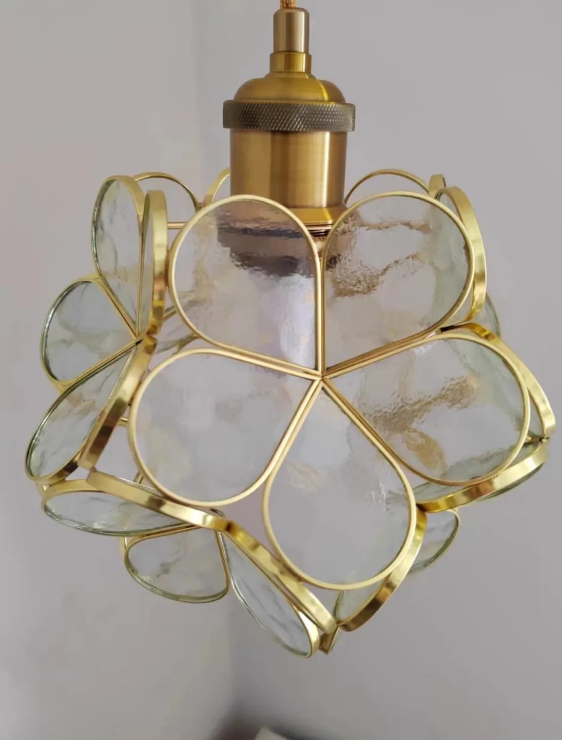 Customer photo review of Gold Pendant Light, Glass Petal Shade, 1 or 3 Heads, 22 cm Wide