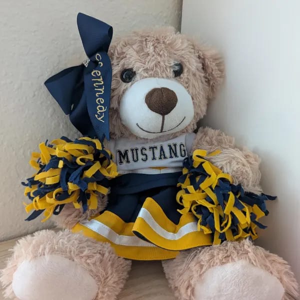 Customer photo review of Cute Cheer Bear Gift Custom Embroidered Uniform & Bow Sport Game Day Mascot