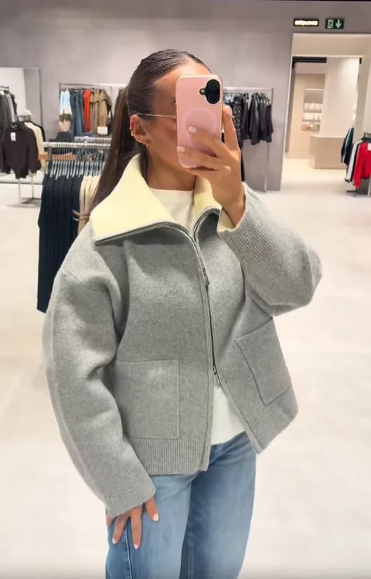 Customer photo review of Katie Contrast Trim Full Zip Jacket