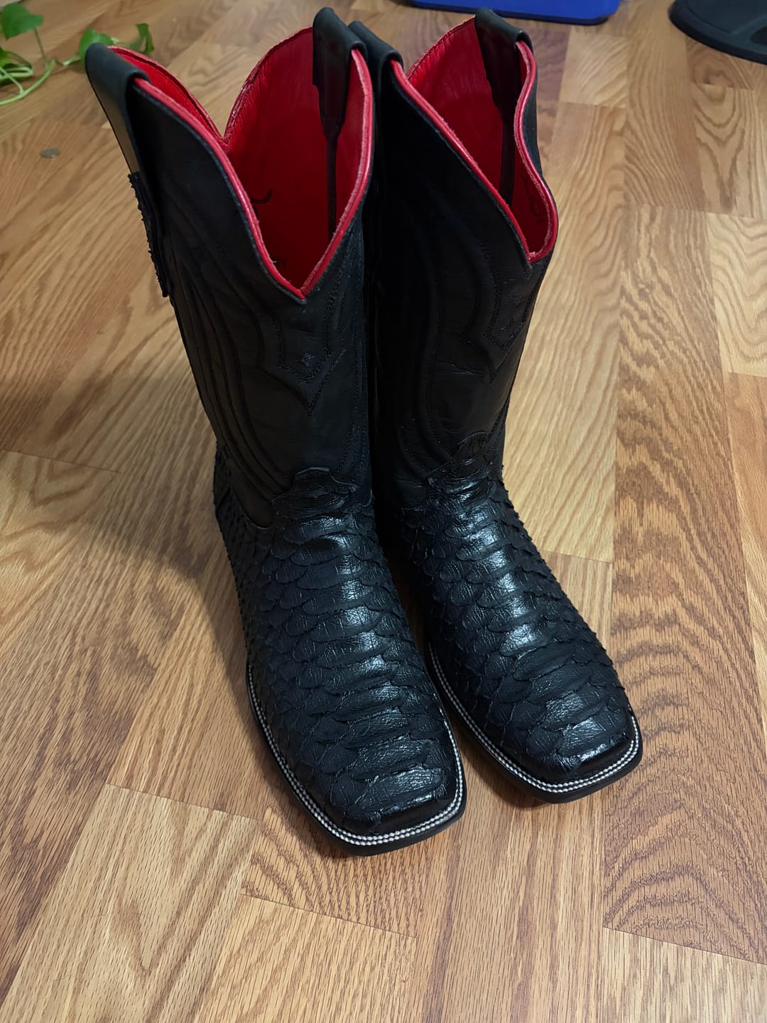 Customer photo review of Black Jumbo Python Leather Boots - Square Toe