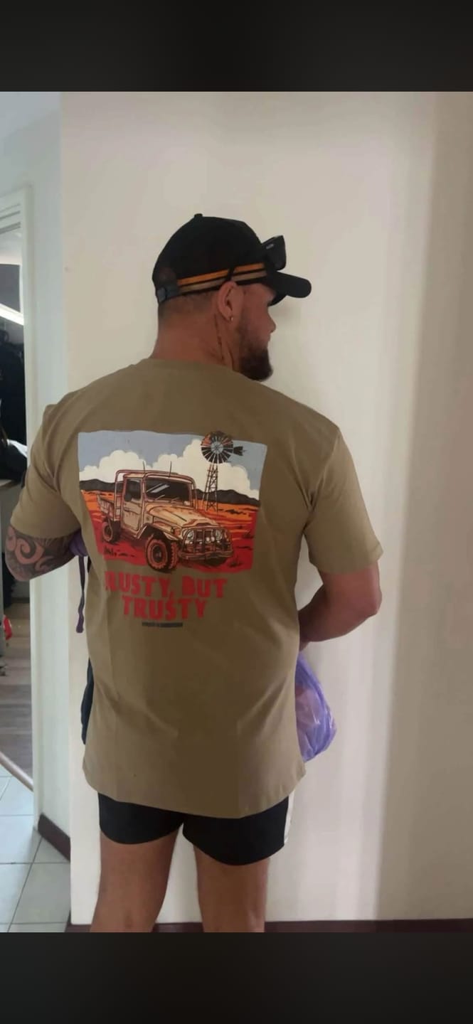 Customer photo review of Rusty But Trusty Tee Tan
