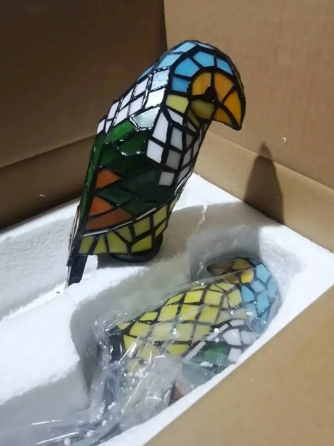 Customer photo review of Gold Chandelier, Stained Glass Style Parrots, 6 to 12 Birds, 77 cm