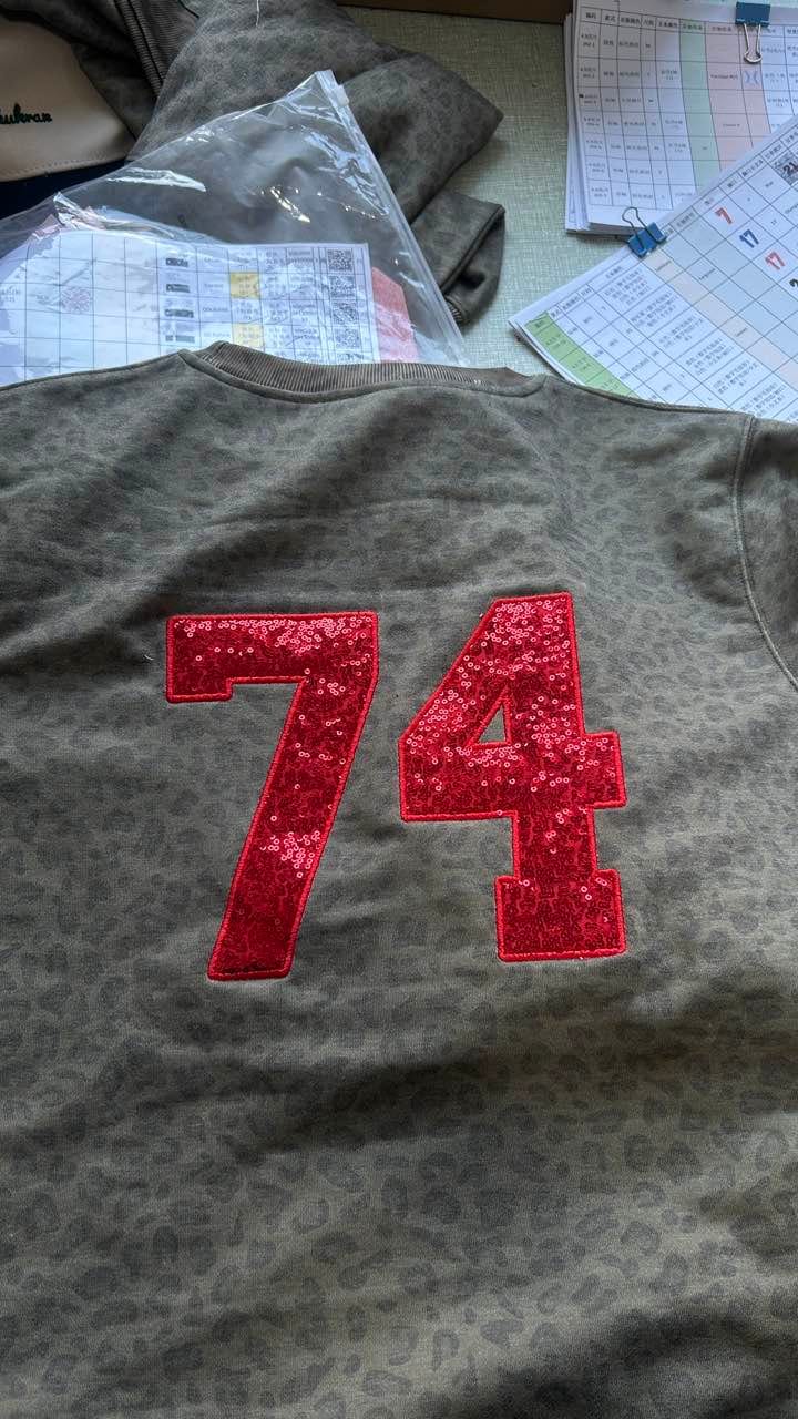 Customer photo review of Custom Sequin Name or Team Sweatshirt – Personalized Glitter Letters, Vintage Wash Style | Gifts for Sports Mom
