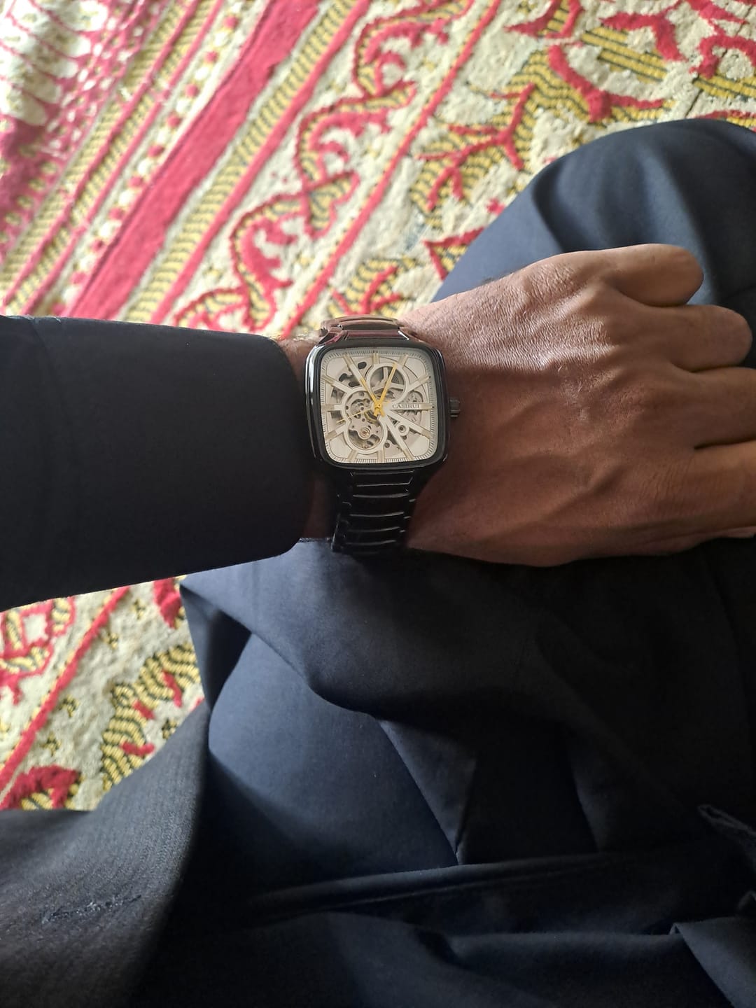 Customer photo review of Men's Square Skeleton Automatic Mechanical Watch with Metal Bracelet (AWTM-00203)
