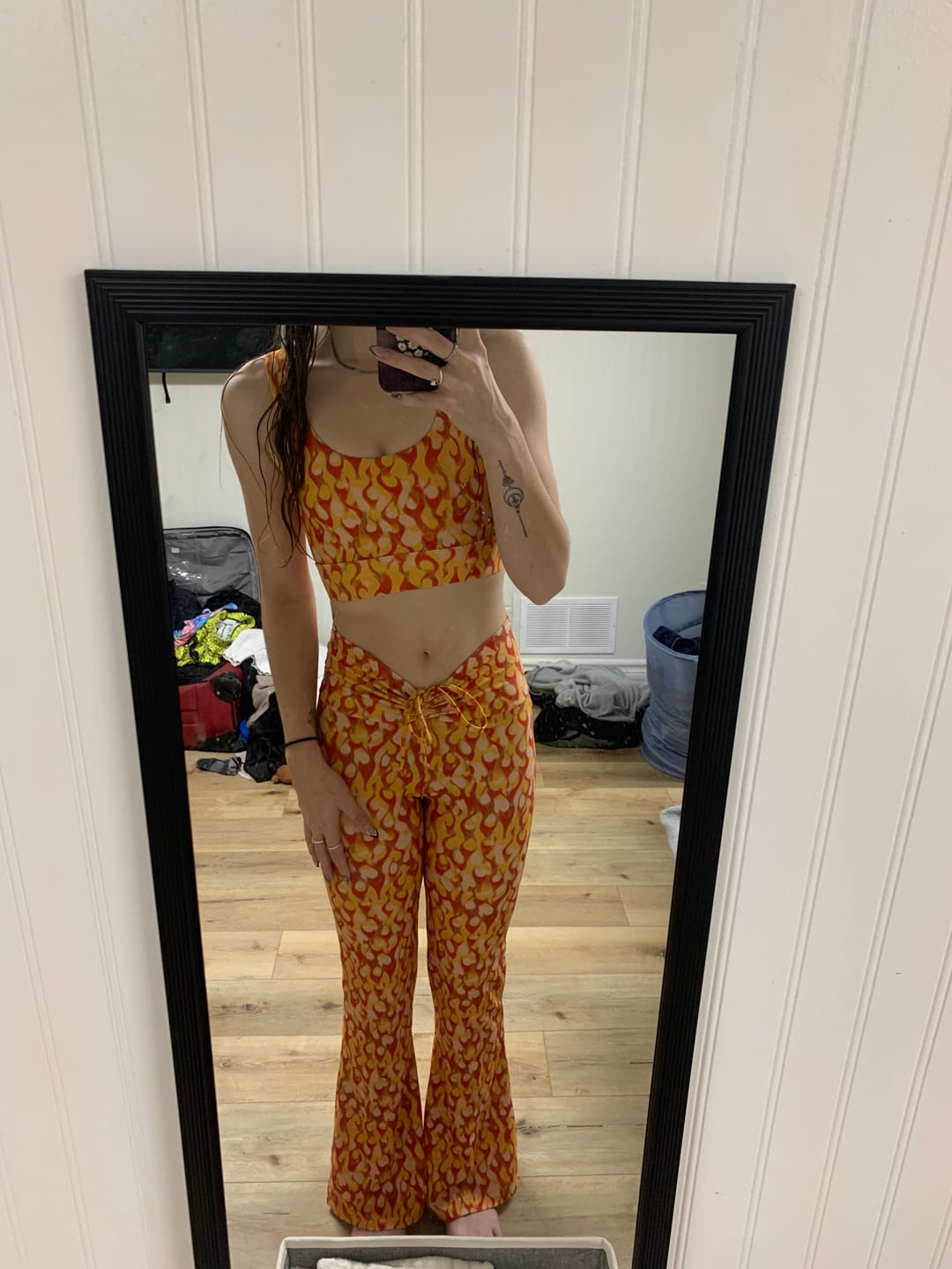 Customer photo review of Orange Flame Drawstring Flares