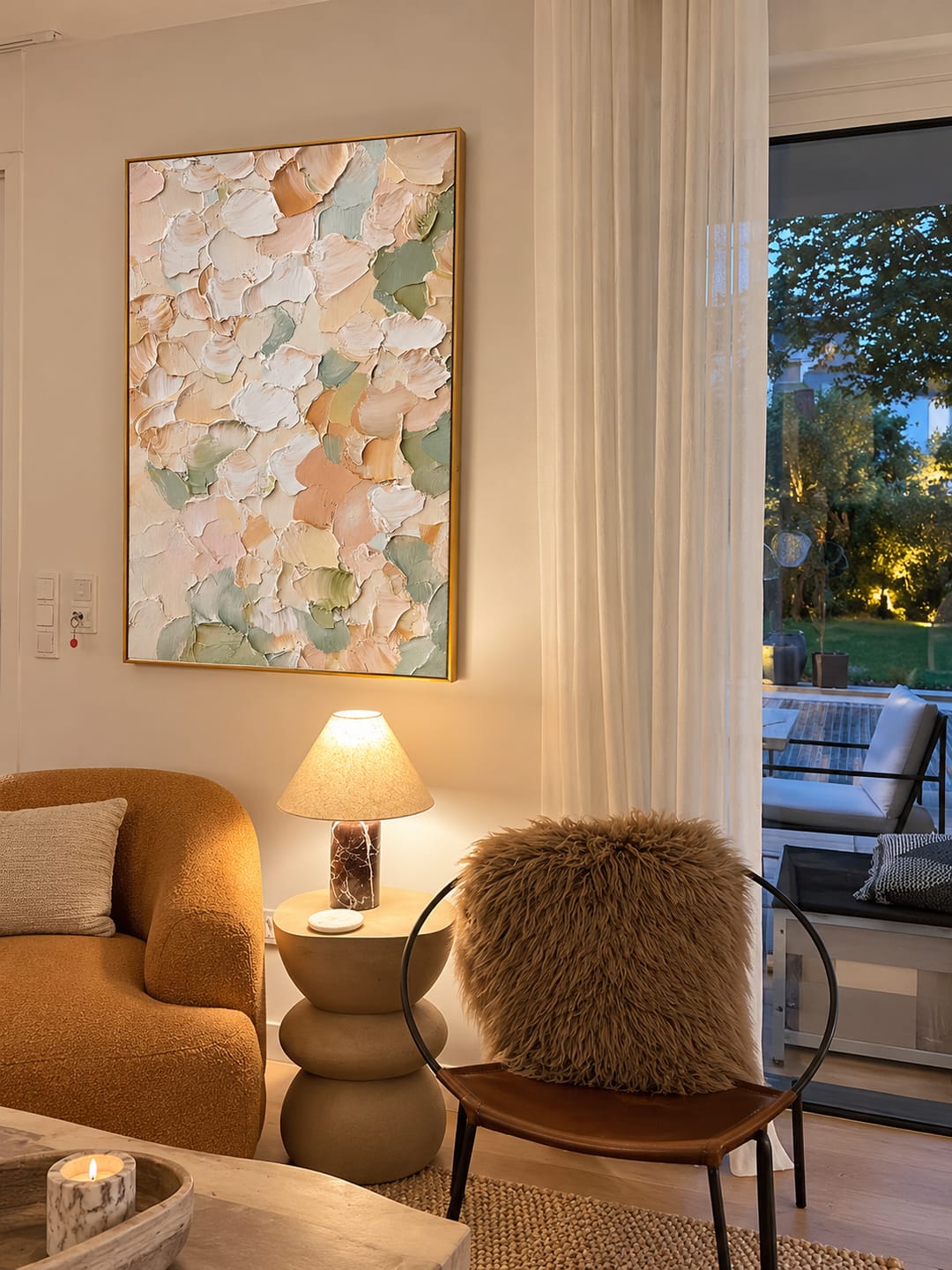 Customer photo review of "Soft Petal Reverie" – Pastel Cream Textured Abstract Painting