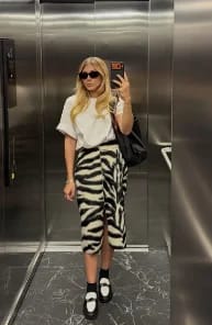 Customer photo review of Elise Zebra Print Zip-Front Midi Skirt