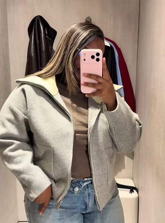 Customer photo review of Katie Contrast Trim Full Zip Jacket