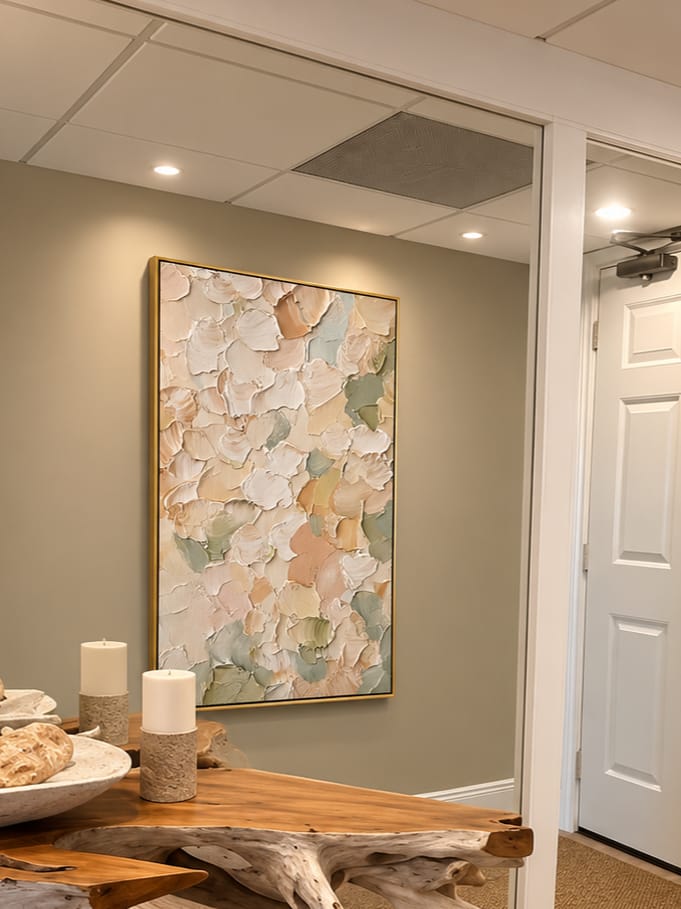 Customer photo review of "Soft Petal Reverie" – Pastel Cream Textured Abstract Painting